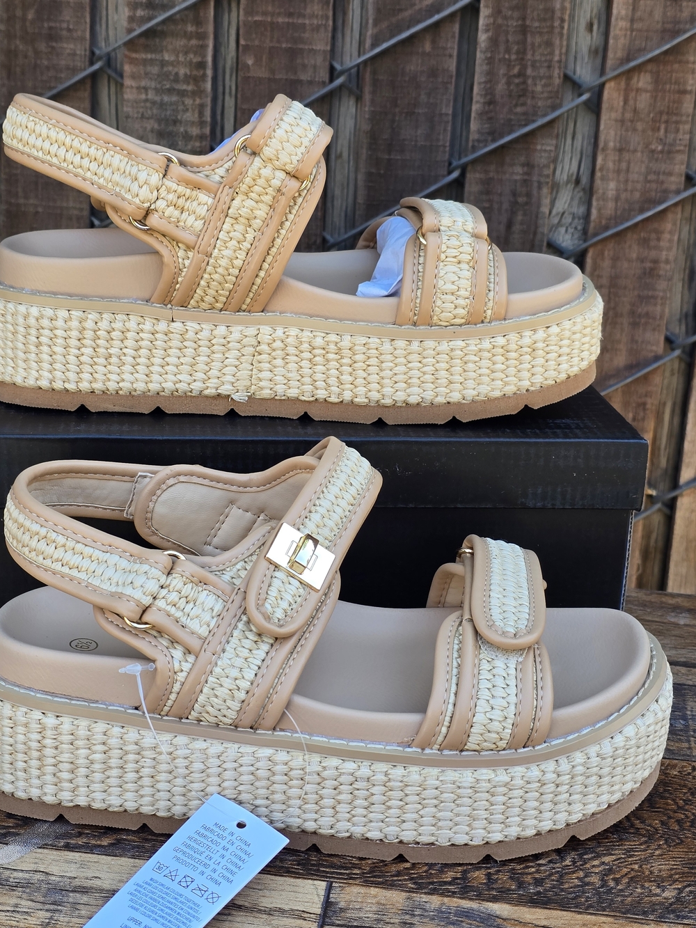 Mysoft Women’s Tan Natural Rafia Woven Platform Sandals Size 6.5
